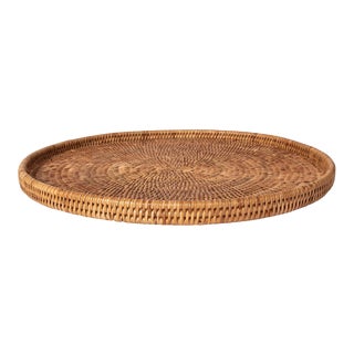 Artifacts Rattan Round Flat Tray in Honey Brown - 14" For Sale