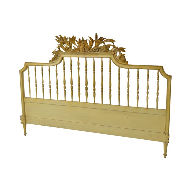 Vintage French Provincial Louis XV Style Painted King Size Headboard