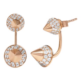 14K Rose Gold 1.00 Cttw Diamond Double Cone Jacket Stud Earring (G-H Color, SI1-SI2 Clarity) For Sale