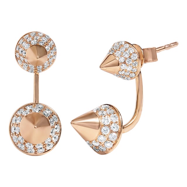 14K Rose Gold 1.00 Cttw Diamond Double Cone Jacket Stud Earring (G-H Color, SI1-SI2 Clarity) For Sale