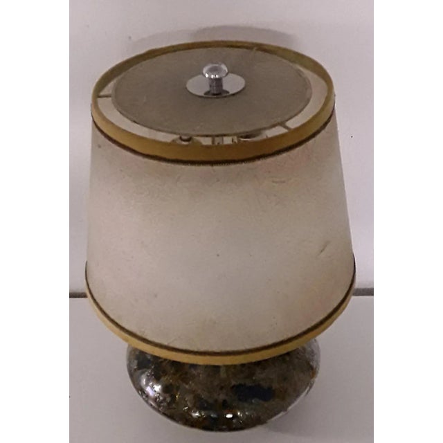 1930s Art Deco Table Lamp with Internally Illuminated Colored Glass Base, Silver Plated Brass Mount & Beige Parchment Shade, 1930s For Sale - Image 5 of 15