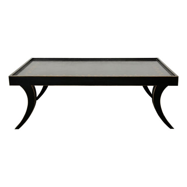 Vintage Black Slayed Legs Rectangular Low Coffee Table For Sale