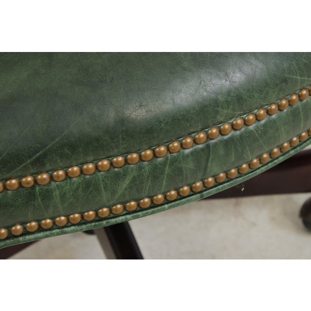 Vintage Green Leather Mahogany Swivel Desk Chair For Sale - Image 10 of 13