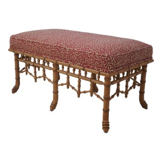 Faux Bamboo Form 6 Leg Upholstered Window Seat Bench For Sale