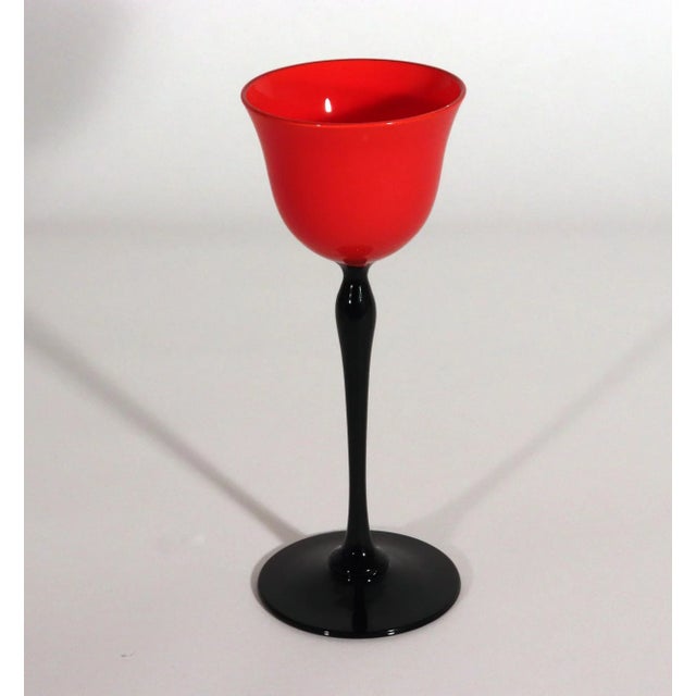 Art Deco 1920s Czech Art Deco Tango Glass Red & Black Cordial Glasses — Set of 6 For Sale - Image 3 of 6