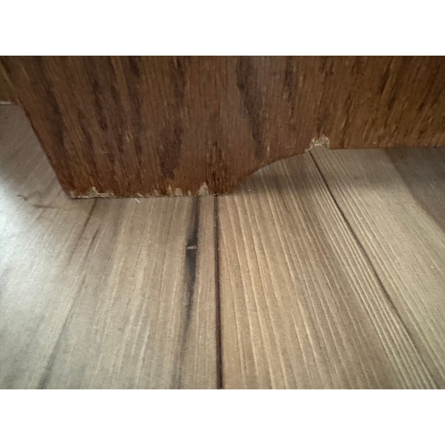 Mid 20th Century Oak Vanity Table With Lighted Adjustable Top Mirror and Upholstered Bench For Sale - Image 12 of 17