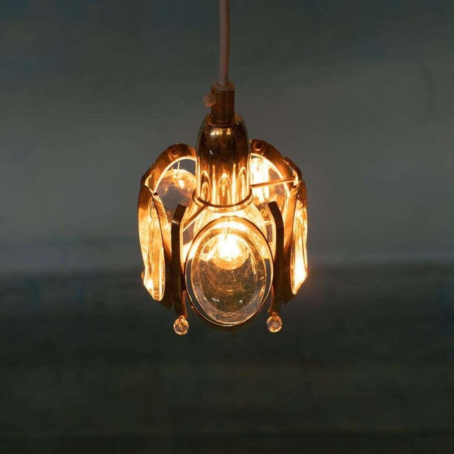 Vintage Brass and Crystal Hanging Lamp from Palwa For Sale - Image 12 of 17