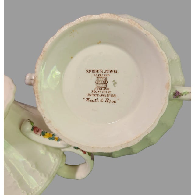 Cream Copeland Spode's "Jewel" Hand Painted Heath & Rose Floral Sugar Bowl & Creamer Set For Sale - Image 8 of 11