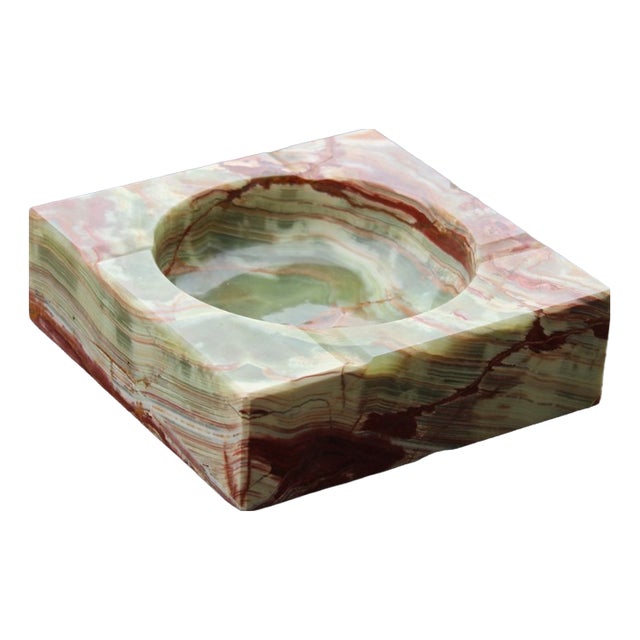 Minimalist Square Green Onyx and Marble Ashtray, 1950s For Sale