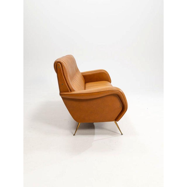 1950s Three-Seater Sofa in Skai with Brass Feet in the style of Marco Zanuso,1950s For Sale - Image 5 of 12