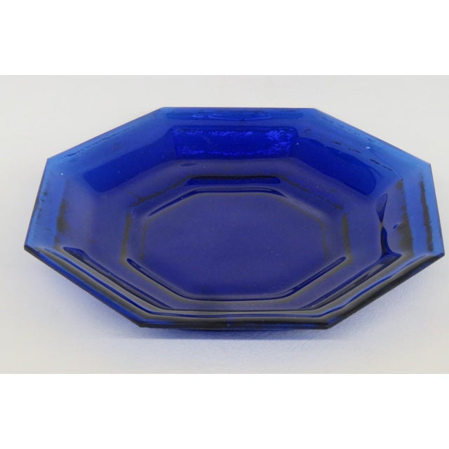 Mid 20th Century Deep Cobalt Blue Glass Plate 8 Sided Octagonal Small Dish Geometric Style 4879b For Sale - Image 5 of 10