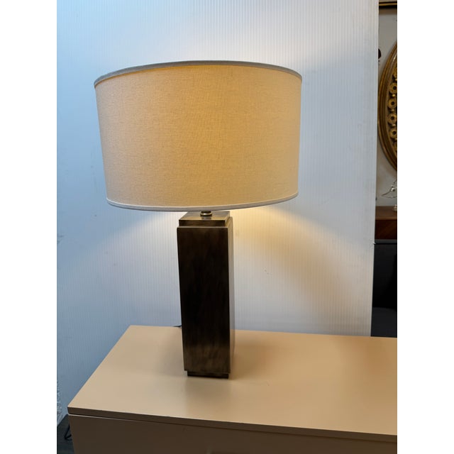 Restoration Hardware Bronze Column Table Lamps, Pair For Sale - Image 14 of 15