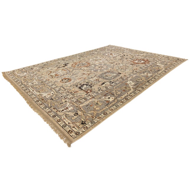 Modern Oushak Style Hand-Knotted Wool Rug in Neutral Beige, Grey and Terracotta For Sale - Image 12 of 12