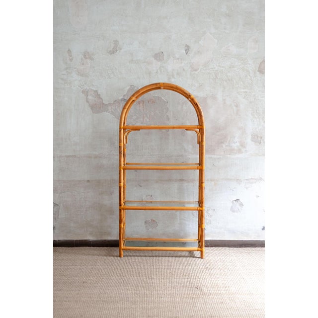 Light Yellow Vintage Arched Bamboo Bookcase, 1970s For Sale - Image 8 of 9
