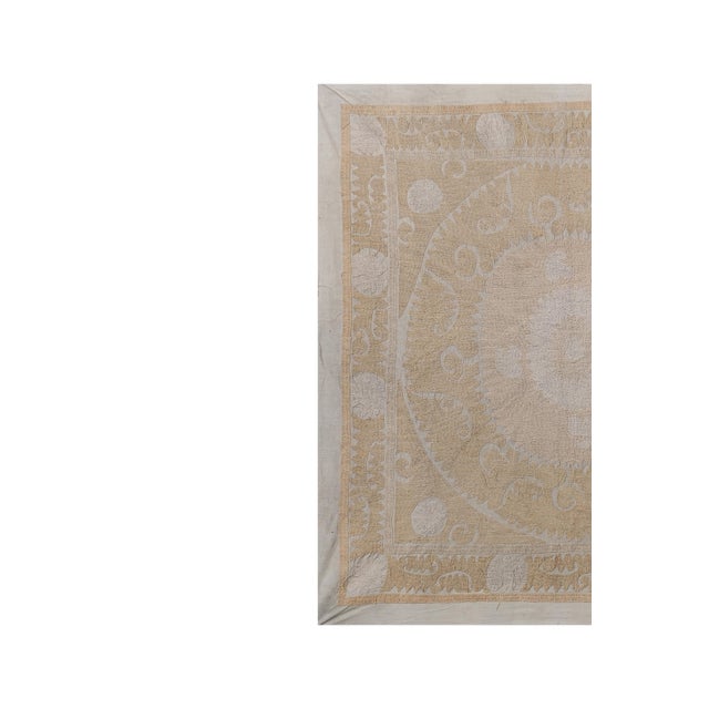 Uzbek Hand Embroidery Beige and Tan Suzani Dimension; 54'' x 57" inches /138 x 143 cm / 4'5'' x 4'7'' Material: 100%...