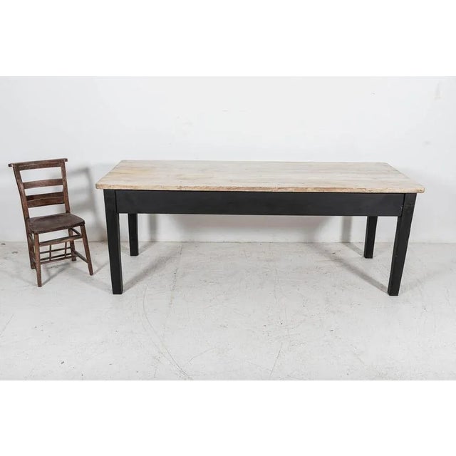 19th Century Ebonised Pine Scrub Top Farmhouse Table For Sale - Image 5 of 17