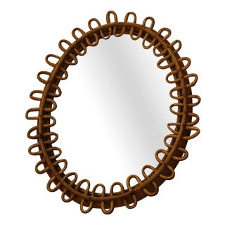Oval Rattan and Bamboo Wall Mirror in the style of Franco Albini, 1960s For Sale