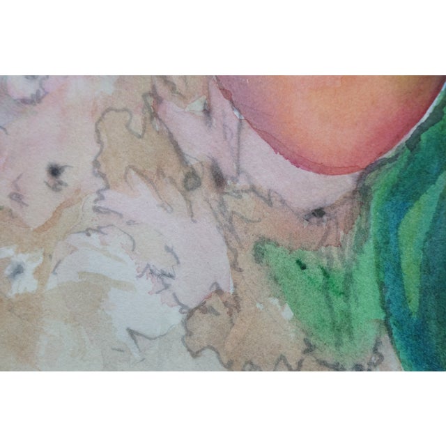 Vintage Nancy Rhodes Pink Red Floral Watercolor Painting 29" For Sale - Image 10 of 11