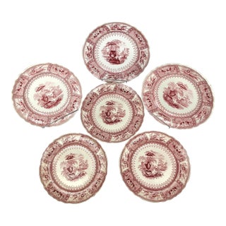 Antique Staffordshire Red Transferware Canova Plates by T. Mayer, Set of 6 For Sale