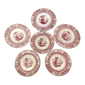 Antique Staffordshire Red Transferware Canova Plates by T. Mayer, Set of 6