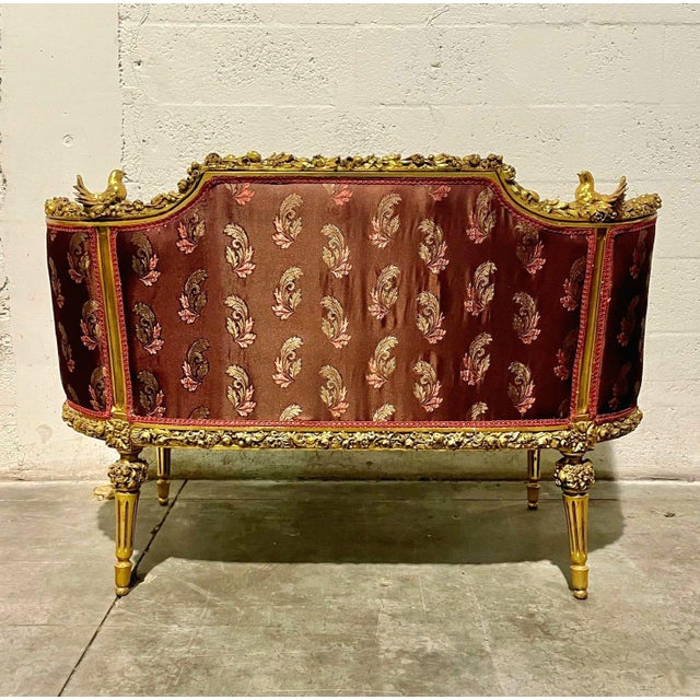 1990s 1990s Baroque Style Red Wine Sofa – Gold Leaf Details For Sale - Image 5 of 5