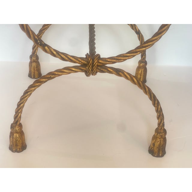 1950s Italian Hollywood Regency Rope & Tassel Gilt Metal Stool For Sale - Image 14 of 17