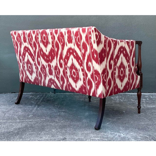 Late 20th Century Vintage Ikat Print Georgian Loveseat For Sale - Image 5 of 12