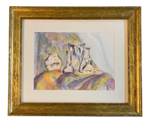 Original Vintage Still Life With Vases Watercolor Painting 1980,s