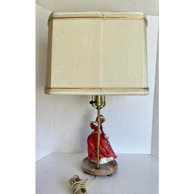 1930s Pair of English Royal Doulton Lady Figurines on Onyx Lamps For Sale In Los Angeles - Image 6 of 13