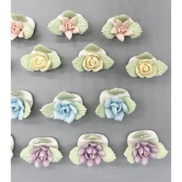 Set of 18 Vintage Ardalt Porcelain Floral Place Card Holders – Pastel Flowers – Spring Entertaining / Cottagecore / Romantic Tabletop For Sale - Image 13 of 14