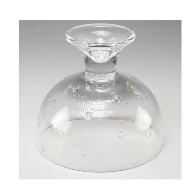 Modern Legendary Steuben Glass Joel Smith c.1999 Designed Bubble Bowl-Signed Etched Clear Hand Made Art Glass For Sale - Image 3 of 5