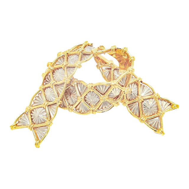 Signed Cartier Mid-Century Modern 18k Yellow & White Gold Two-Tone Ribbon Brooch For Sale