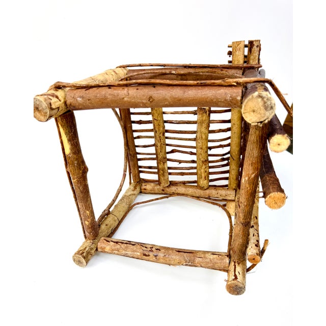 Beige Vintage Rustic Twig Chair With Woven Seat Folk Art Decor For Sale - Image 8 of 11
