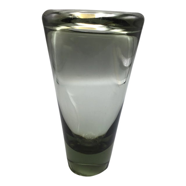 Signed Holmegaard Smoked Gray Glass MCM Vase For Sale