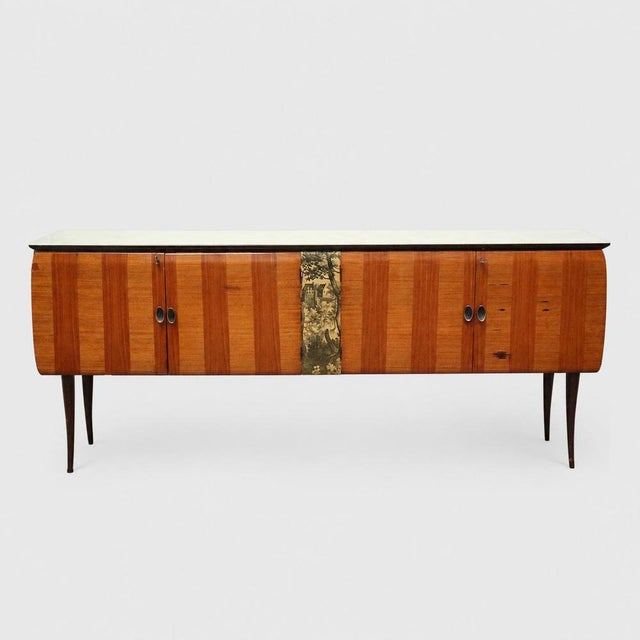 Brown Italian Sideboard with Glass Top in the Style of Vittorio Dassi For Sale - Image 8 of 8