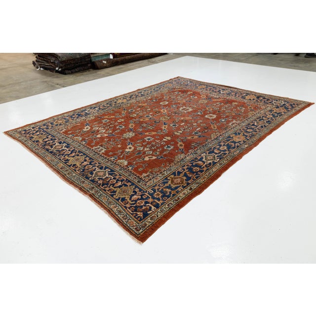 Vintage Persian Mahal Rug Hand-Knotted Wool All-Over Floral Terracotta & Indigo For Sale - Image 4 of 9