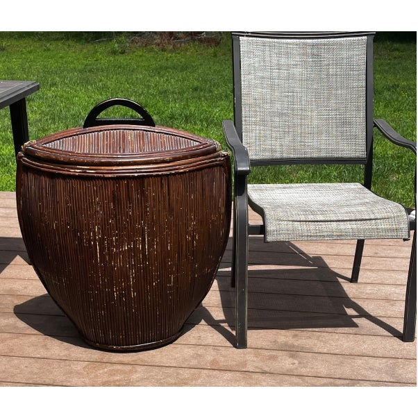 Drawing/Sketching Materials Vintage Coastal Monumental Pencil Reed Lidded Basket For Sale - Image 7 of 12