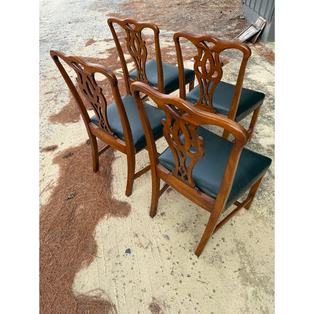 Mid 20th Century Chippendale Leather Seat Arm Chairs Set of 4 For Sale In Raleigh - Image 6 of 12