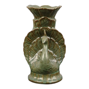 Early 1900s Chinese Porcelain Wine Cup Song Xikou Kiln Celadon Zun Cup Hand Carved Peacock Statue | Xikou Ware Ceramic Wine Cup