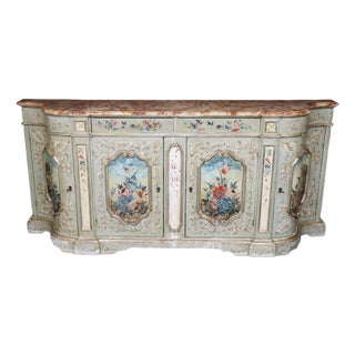 Italian Venetian Style Distressed Painted Sideboard With Faux Marble Top For Sale