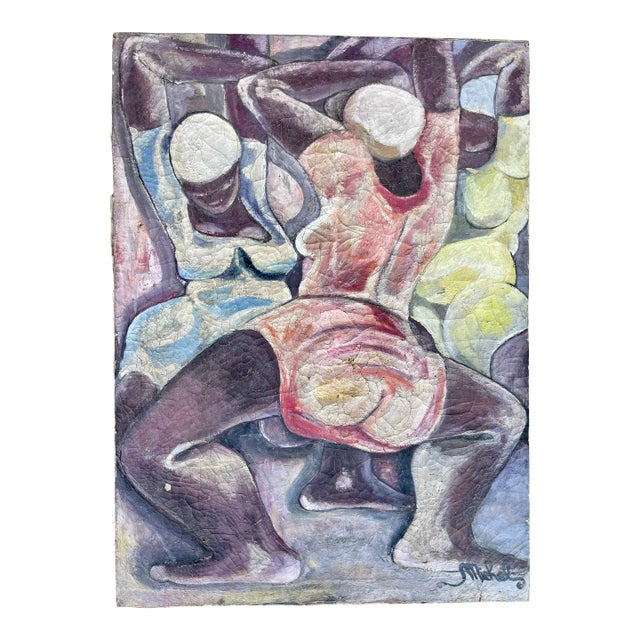 1950's Three Black Women Dancing Painting by Haitian Artist Michel For Sale