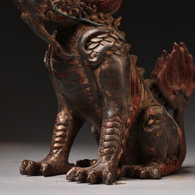 Gilt Bronze Qilin Statue With Cinnabar Accents For Sale - Image 10 of 10