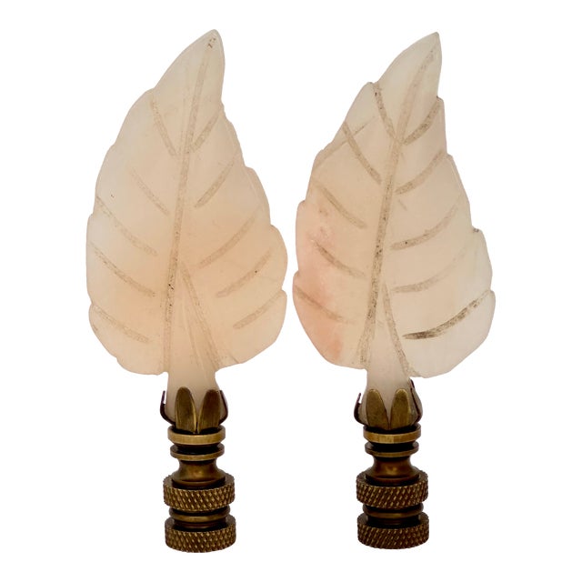 Aventurine Leaf Lamp Finials on Bronze Hardware - a Pair For Sale