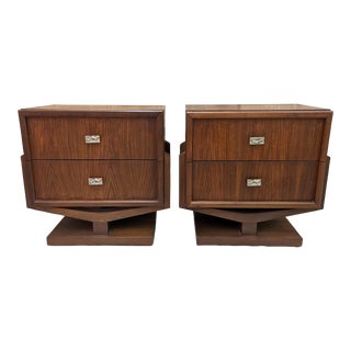 1970s Mid Century Brutalist Pedestal Base Nightstands For Sale