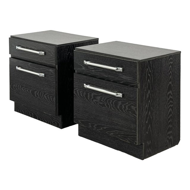 Vintage Black Wooden and Chrome Bedside Tables, 1970s, Set of 2 For Sale