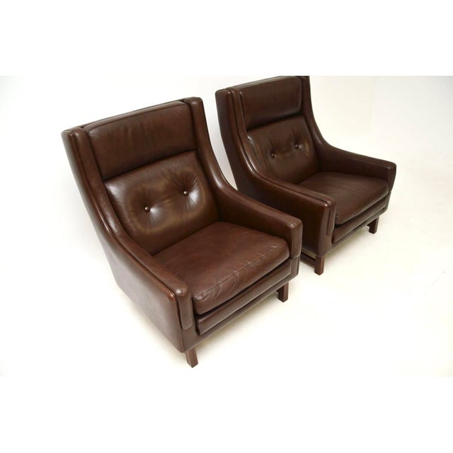 Wood Vintage Leather Lounge Chairs by Torbjörn Afdal for Bruksbo, 1970s, Set of 2 For Sale - Image 7 of 11