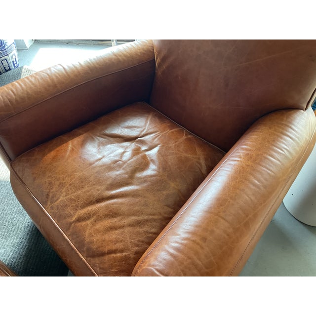 Vintage Vanguard Leather Club Chairs With Ottoman For Sale In West Palm - Image 6 of 7