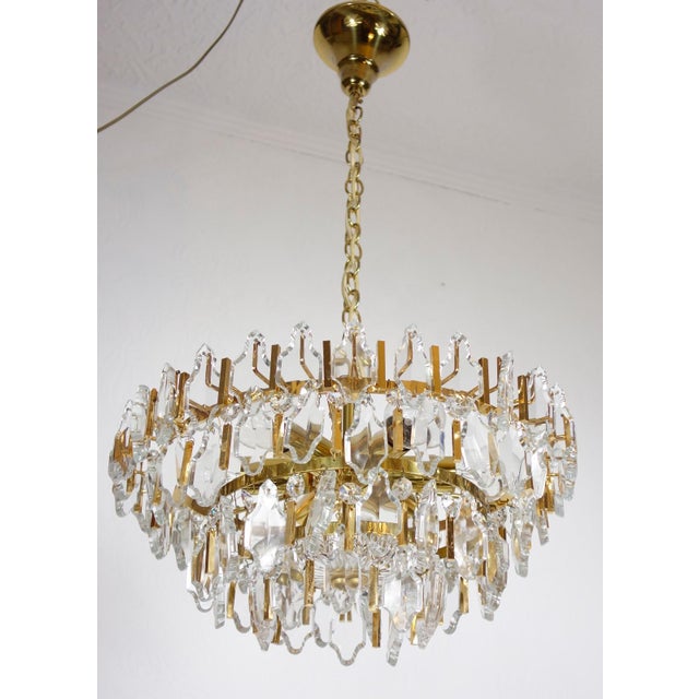 Brass and Lead Crystal 6-Light Chandelier from Palwa, 1960s For Sale - Image 6 of 10