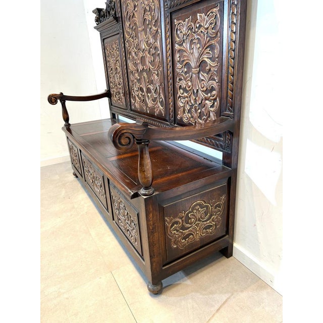 Brown Victorian Carved Hall Bench with Storage Chest, 1800s For Sale - Image 8 of 9