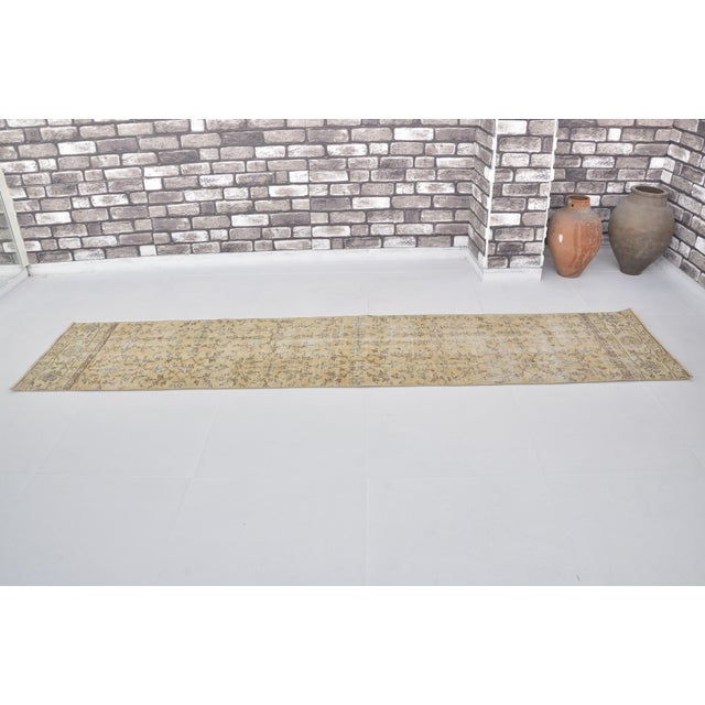 Turkish Grey Vintage Handknotted Wool Runner For Sale - Image 3 of 10